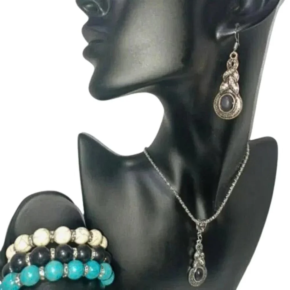 3 Sets of Silver Earrings Bracelet & Necklace Set Natural Stone & Crystals - Picture 3 of 7